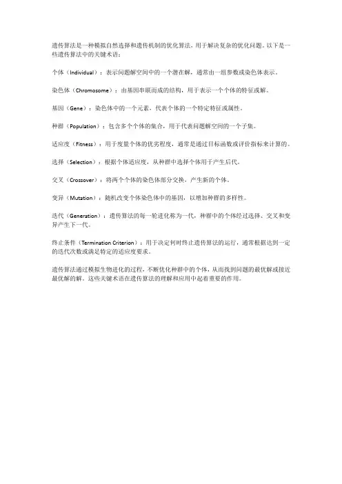 遗传算法关键术语