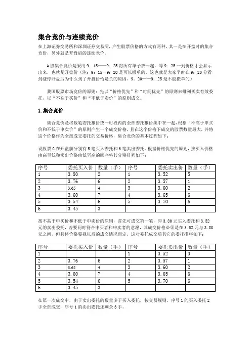 集合竞价与连续竞价