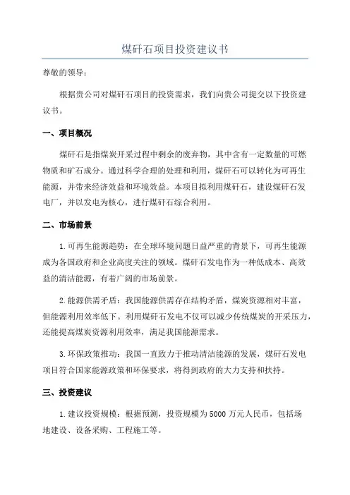 煤矸石项目投资建议书