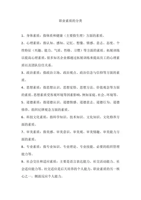 职业素质的分类