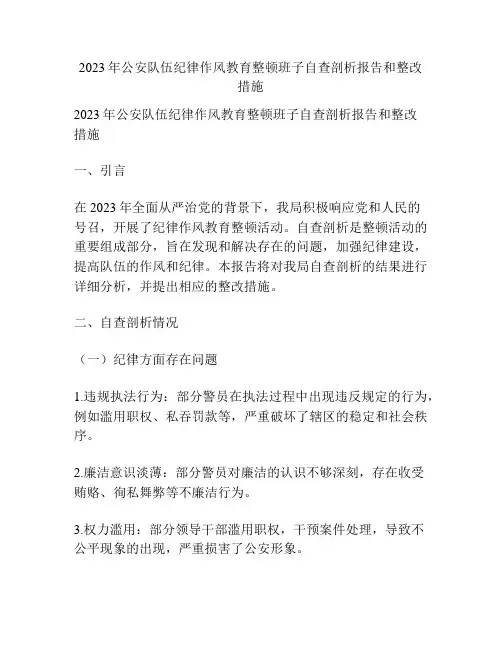 2023年公安队伍纪律作风教育整顿班子自查剖析报告和整改措施