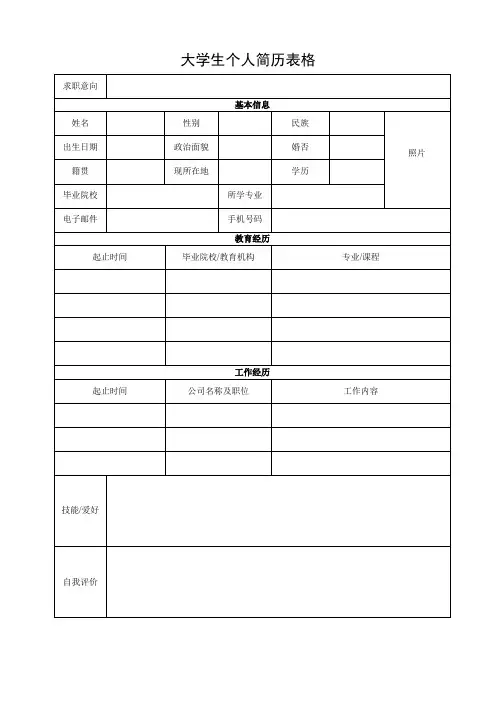 个人空白简历标准表(7)