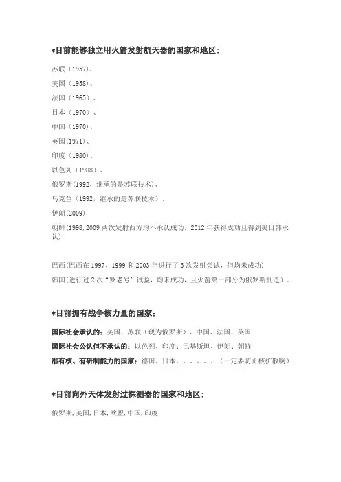能发射人造卫星的国家