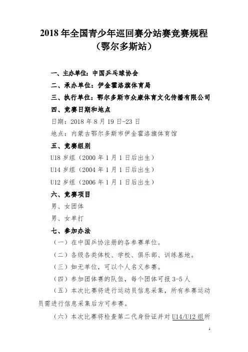 2018年全国青少年巡回赛分站赛竞赛规程