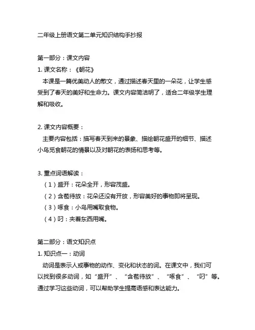 二年级上册语文第二单元知识结构手抄报