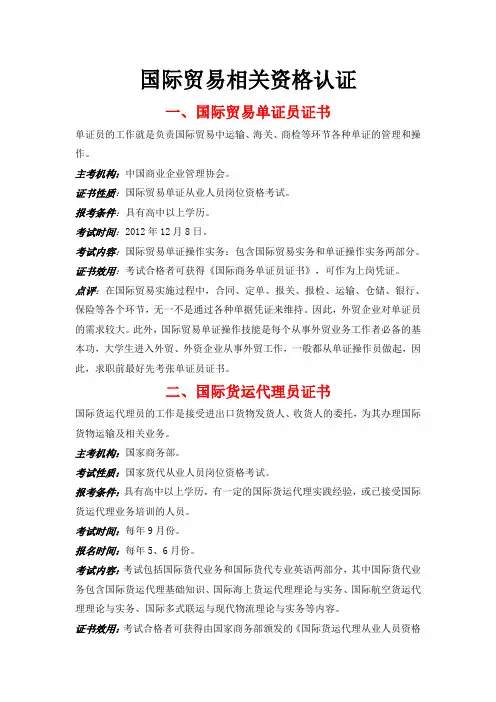 外贸类资格认证介绍
