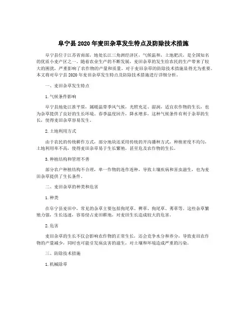 阜宁县2020年麦田杂草发生特点及防除技术措施