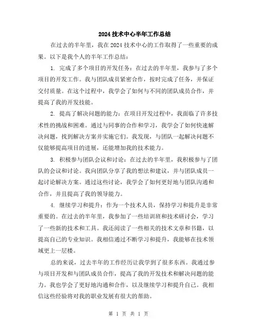 2024技术中心半年工作总结