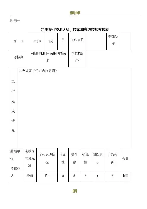 各类专业技术人员、技师和高级技师考核表
