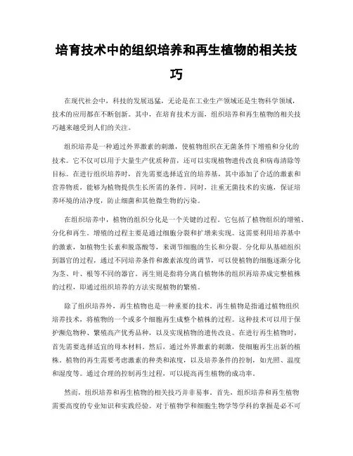 培育技术中的组织培养和再生植物的相关技巧