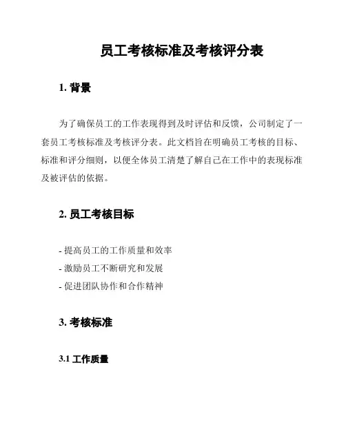 员工考核标准及考核评分表