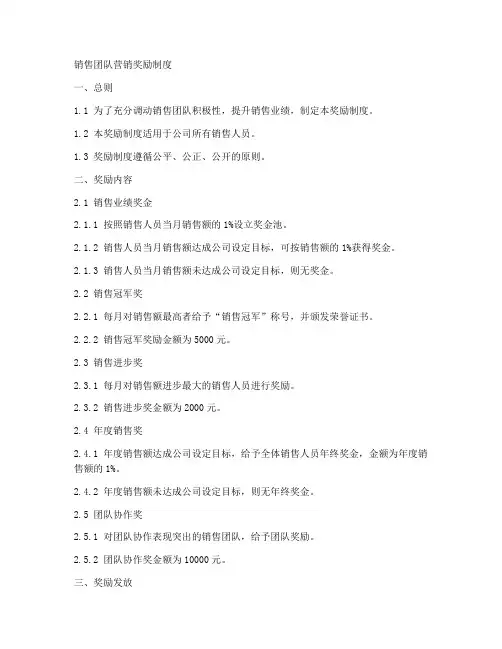 销售团队营销奖励制度模板