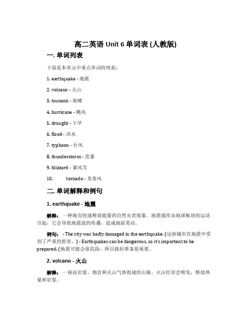 高二英语Unit 6单词表人教版