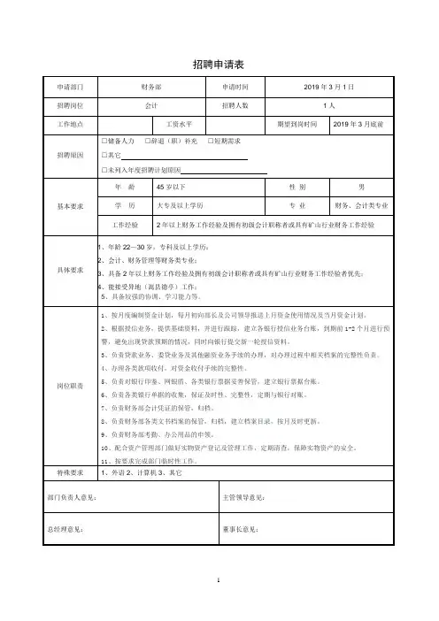 会计招聘信息表、申请表(模板)