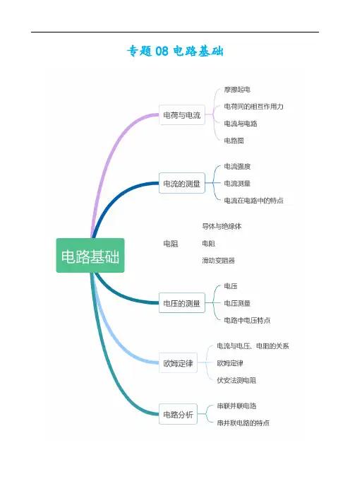 2021浙江中考科学物理部分知识点总结 专题08 电路基础