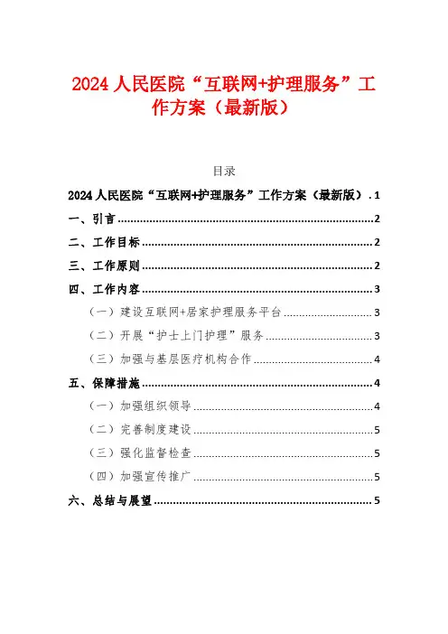 2024人民医院“互联网+护理服务”工作方案(最新版)