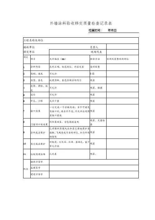 外墙涂料验收记录表