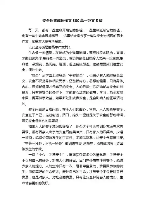 安全伴我成长作文800高一范文5篇