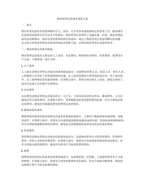 物业管理运营成本预算方案