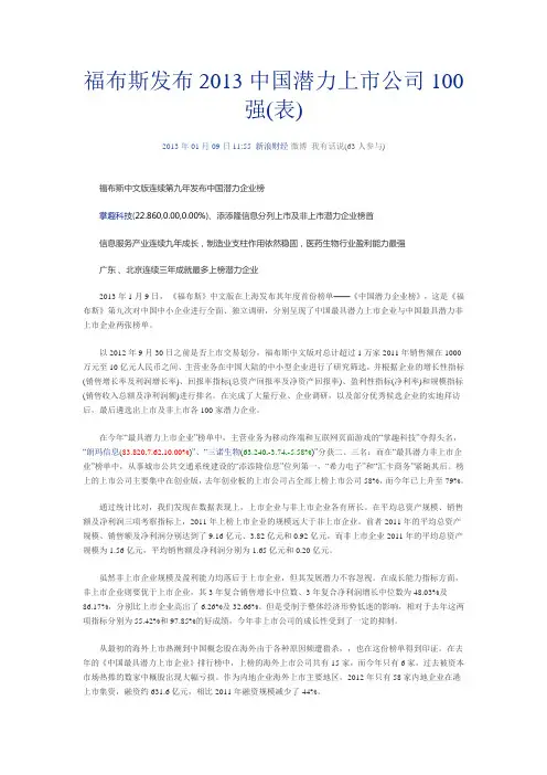 福布斯发布2013中国潜力上市公司100强