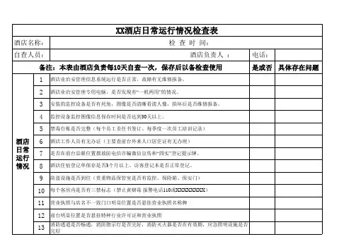酒店日常运行情况自查表