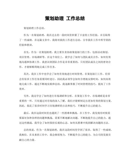 策划助理 工作总结
