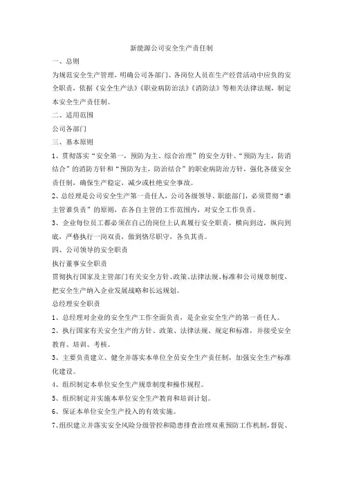 新能源公司安全生产责任制