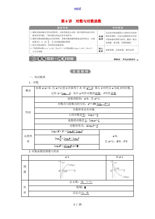 高考数学一轮复习 第二章 函数概念与基本初等函数 第6讲 对数与对数函数教学案 理 北师大版-北师大