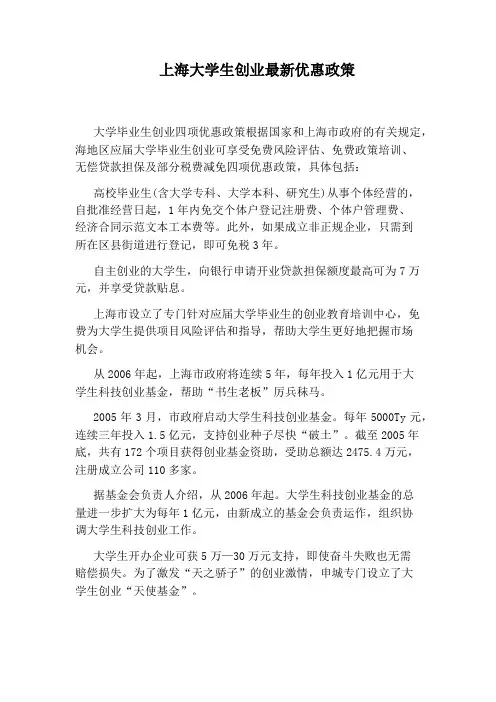 上海大学生创业最新优惠政策