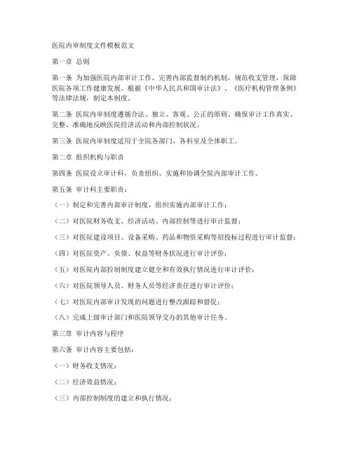 医院内审制度文件模板范文