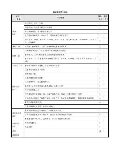 鼻腔填塞评分标准