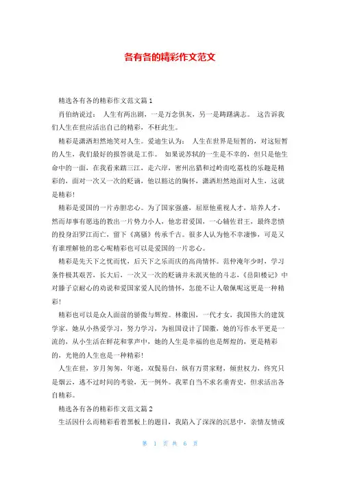 各有各的精彩作文范文