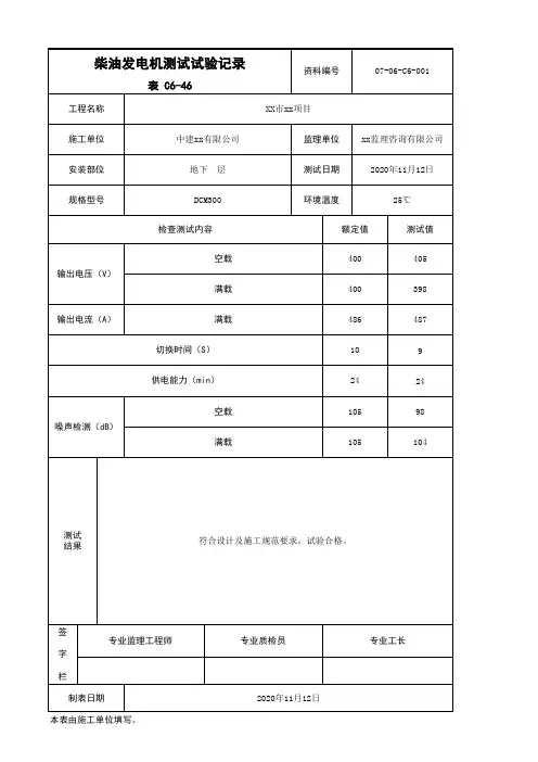 C6-46_柴油发电机测试试验记录