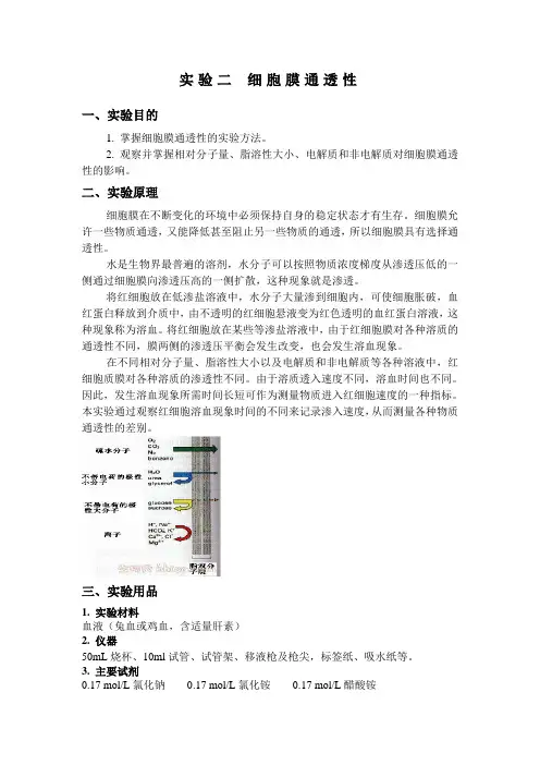 实验二 细胞膜的通透性
