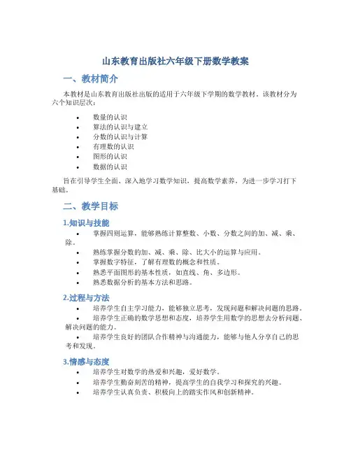 山东教育出版社六年级下册数学教案