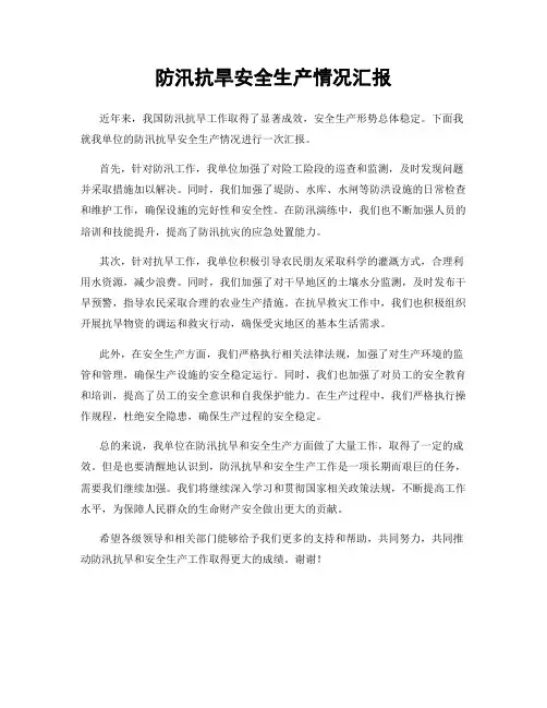 防汛抗旱安全生产情况汇报