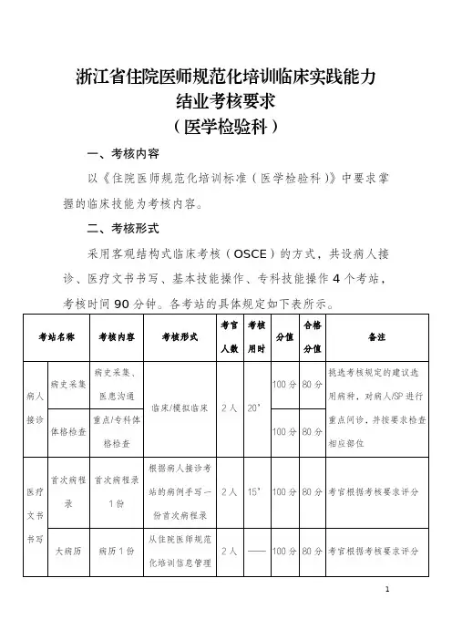 浙江省住院医师规范化培训结业考核医学检验科临床实践能力结业考核要求