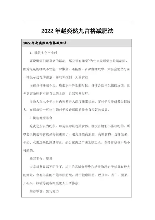 2022年赵奕然九宫格减肥法