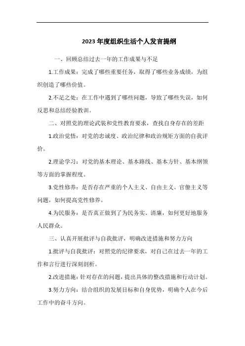 2023年度组织生活个人发言提纲