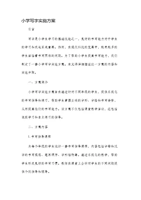 小学写字实施方案
