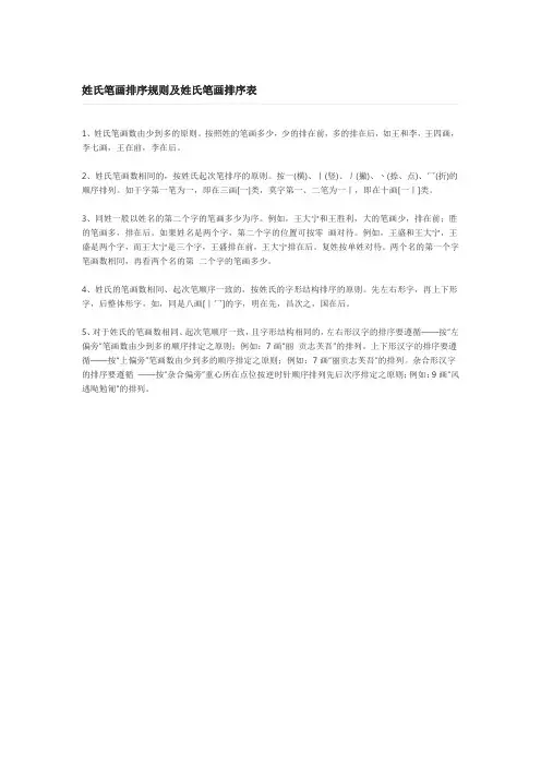 姓氏笔画排序规则表