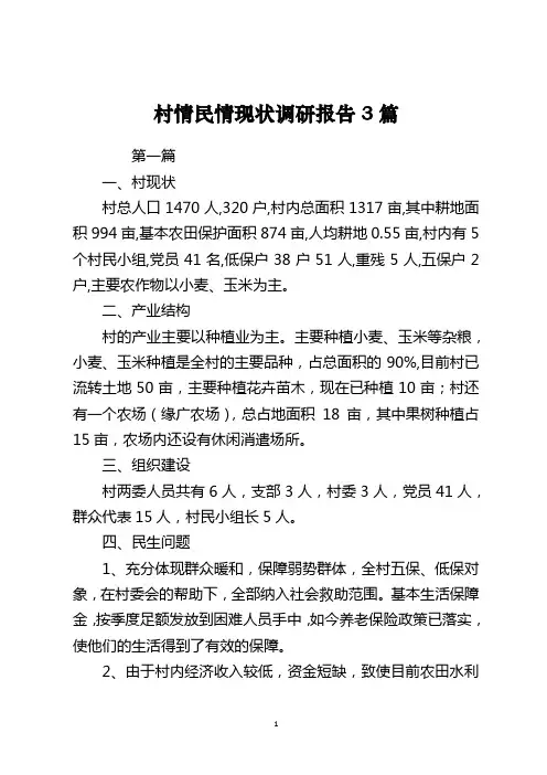 村情民情现状调研报告3篇