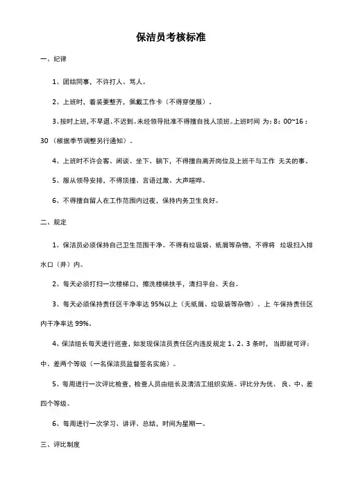 物业管理物业公司保洁员绩效考核标准
