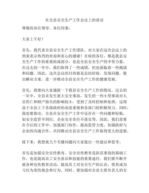 在全县安全生产工作会议上的讲话