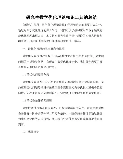 研究生数学优化理论知识点归纳总结