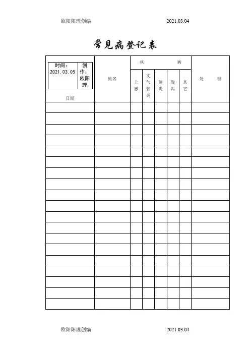 常 见 病 登 记 表之欧阳理创编