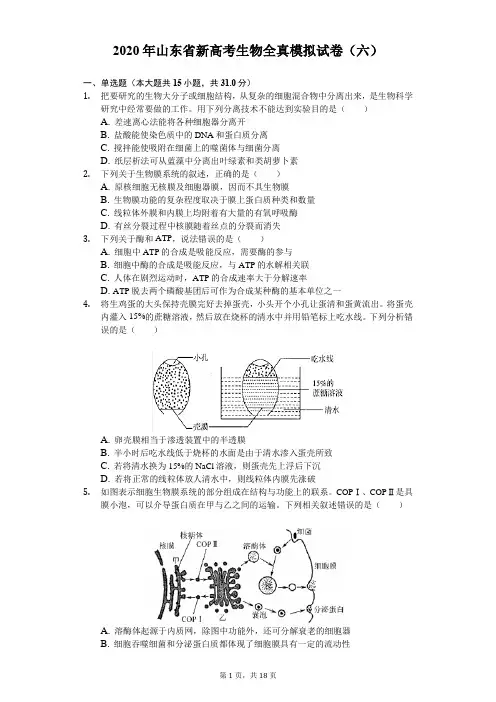 2020年山东省新高考生物全真模拟试卷(六)(含答案解析)