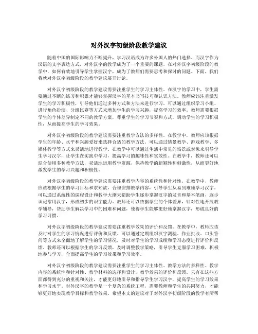 对外汉字初级阶段教学建议