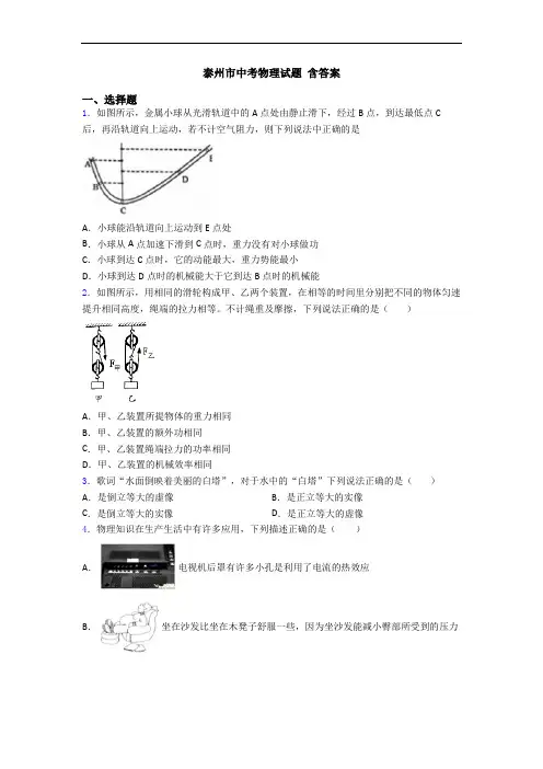 泰州市中考物理试题 含答案