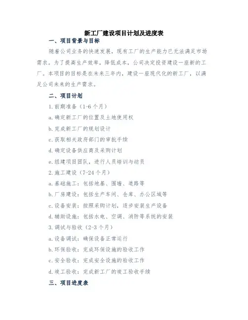 新工厂建设项目计划及进度表